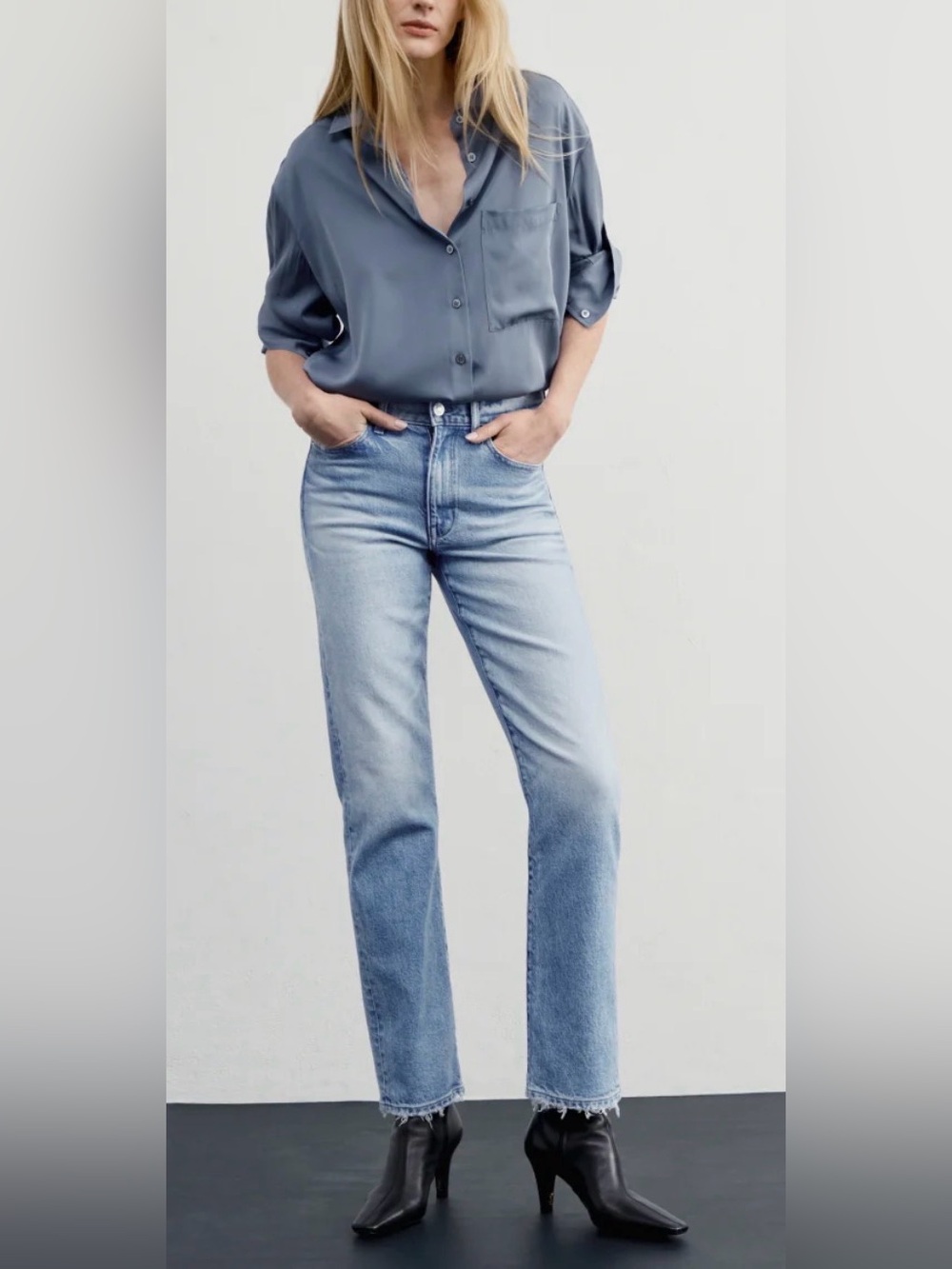 AYR The YaYa Jeans Women's 26 Short High Rise Straight Raw Hem Paradise Wash